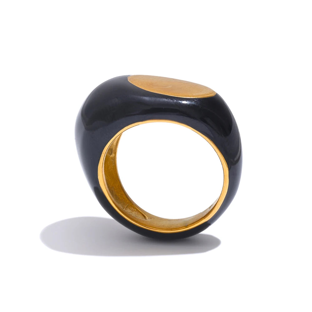 Enamel Geometric Minimalist Ring in black