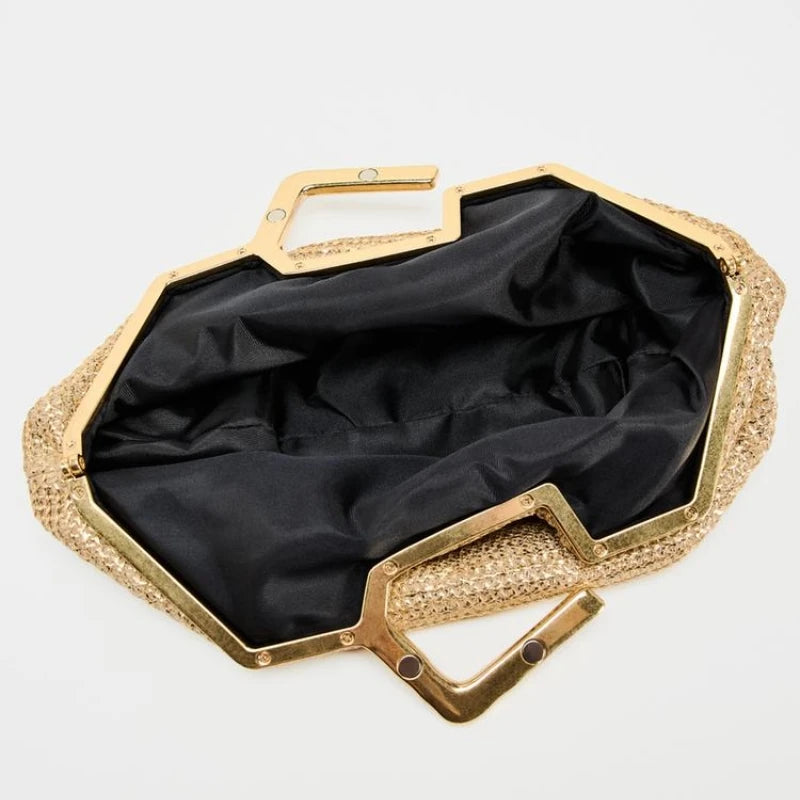 Gold Woven with Metal Handle Bag