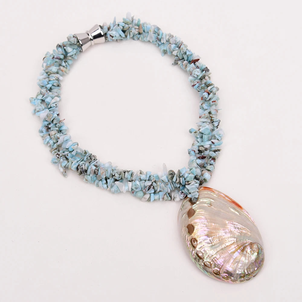 Natural Blue Larimar & Abalone Shell Pendant