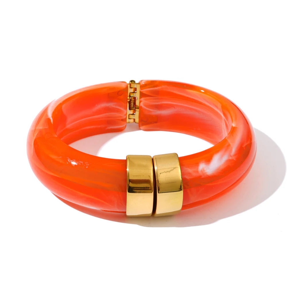 Acrylic Thick Bracelet Bangle — bracelets in caramel — additional view
