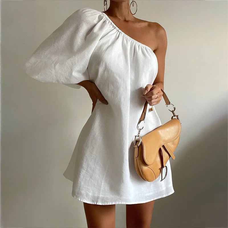 Reina One Shoulder Linen Dress