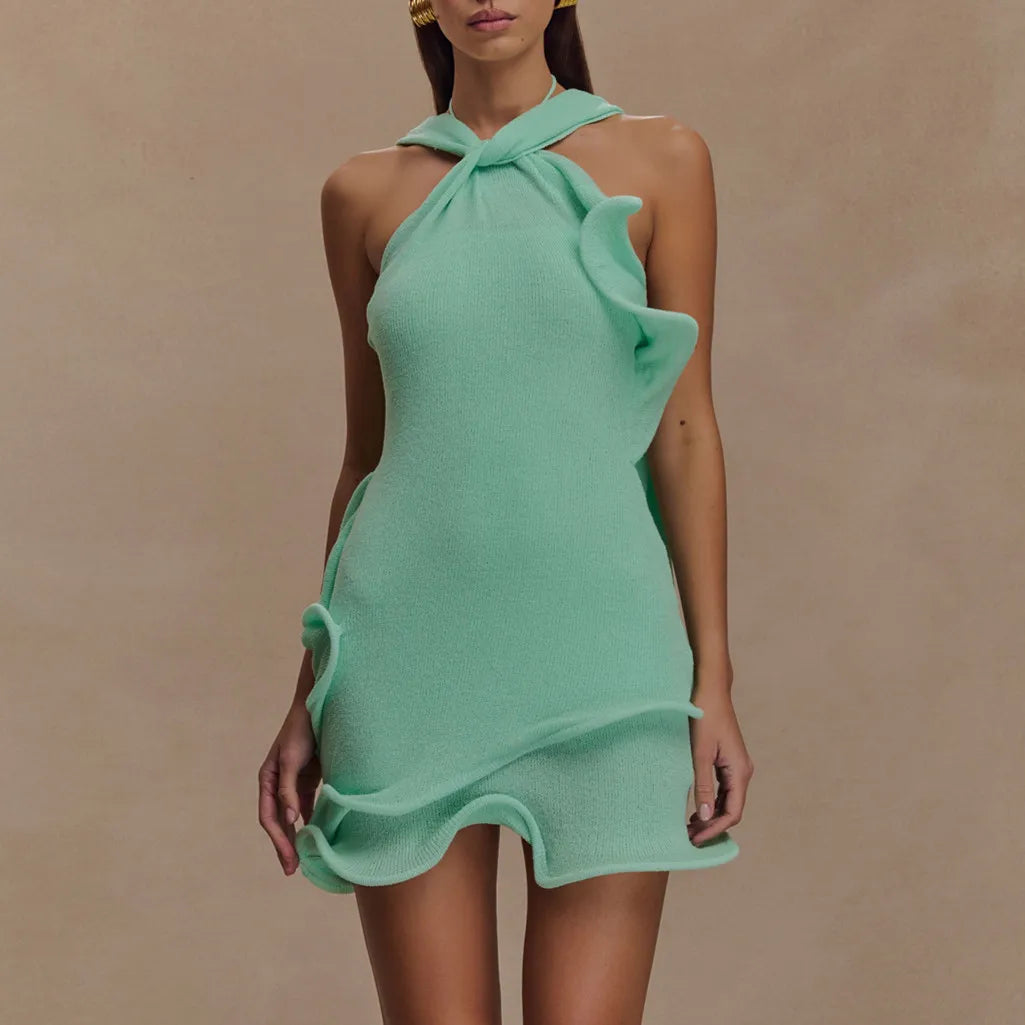 Meshy Wavy Halter Mini Dress