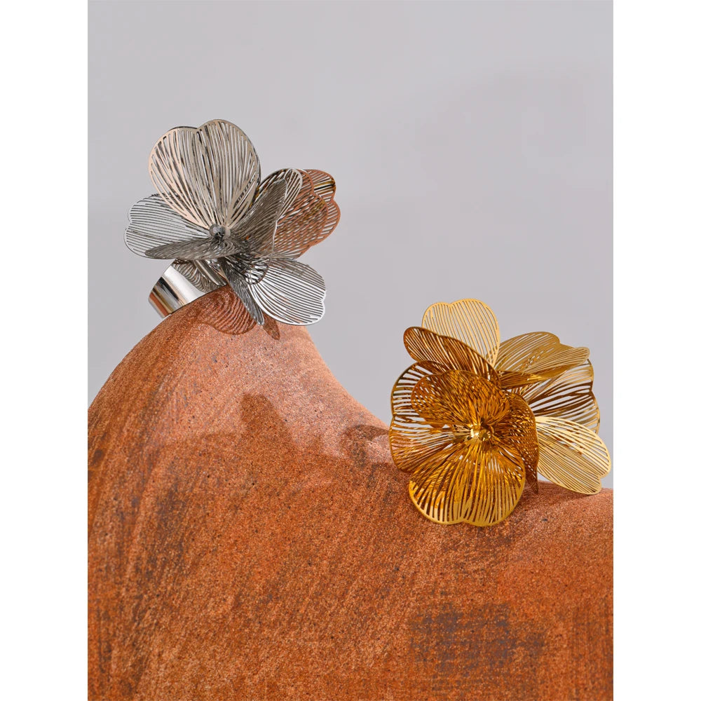 Flower Adjustable Ring 18K Plated — rings in gold — additional view