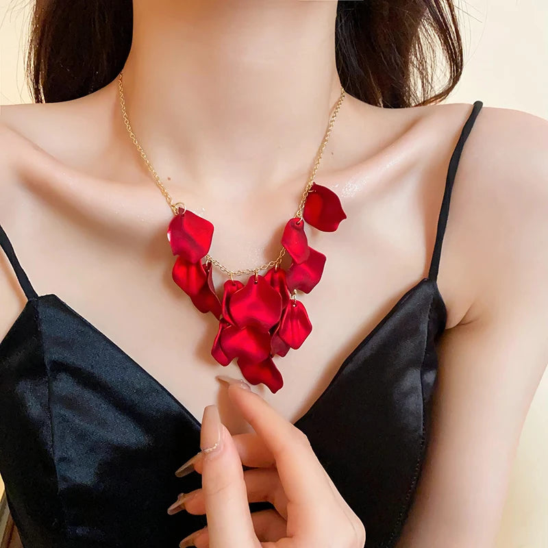 MIMO Petal Drop Necklace — necklaces in red lace detail — additional view