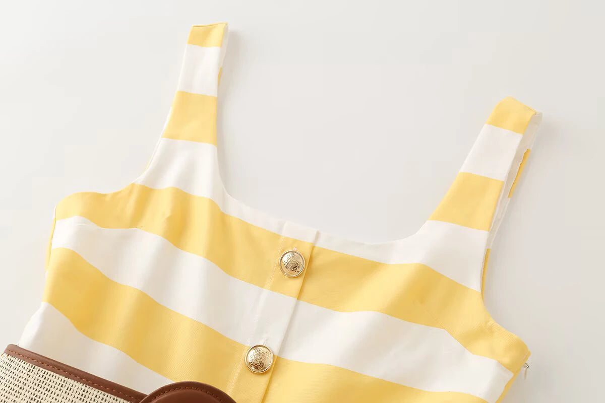 Summer Striped Midi Dress in yellow – alternate styling view