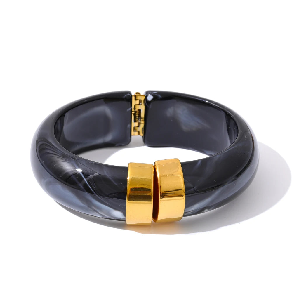 Acrylic Thick Bracelet Bangle — bracelets in caramel — additional view