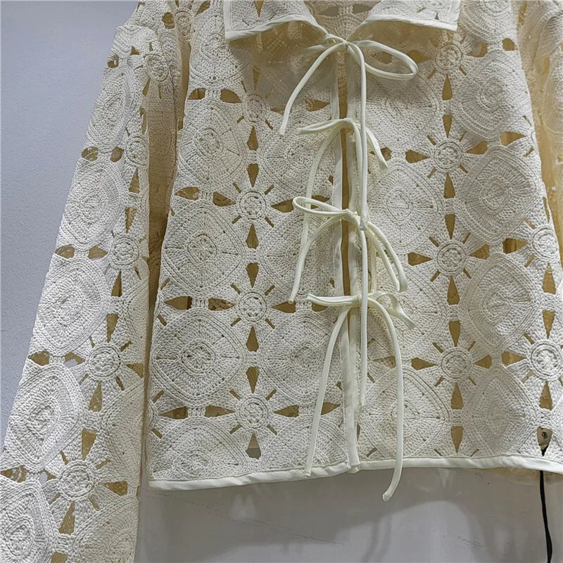 Lexy Embroidery Cardigan — coats & jackets in cream embroidered detail — additional view