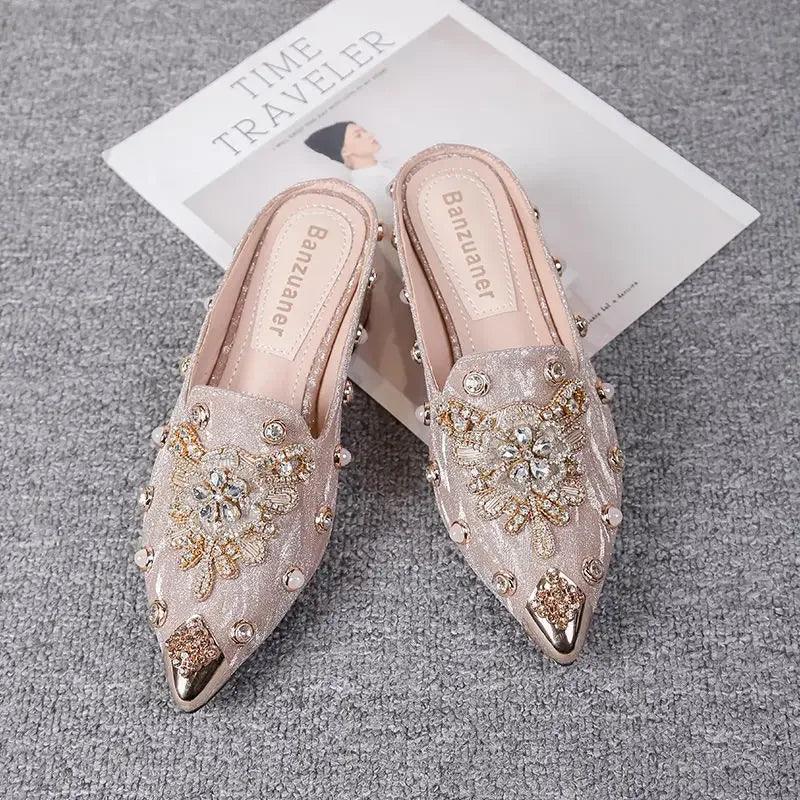 Erika Beaded Mules — shoes in champagne beaded detail — additional view