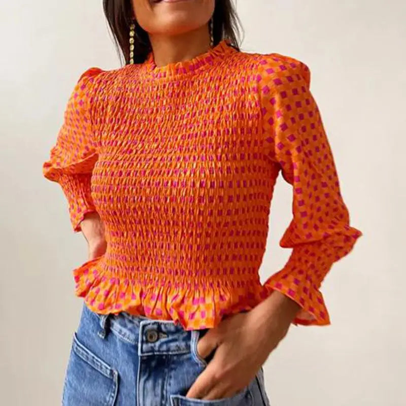 Tatiana Smocked Plaid Blouse — shirts & tops in white — front view