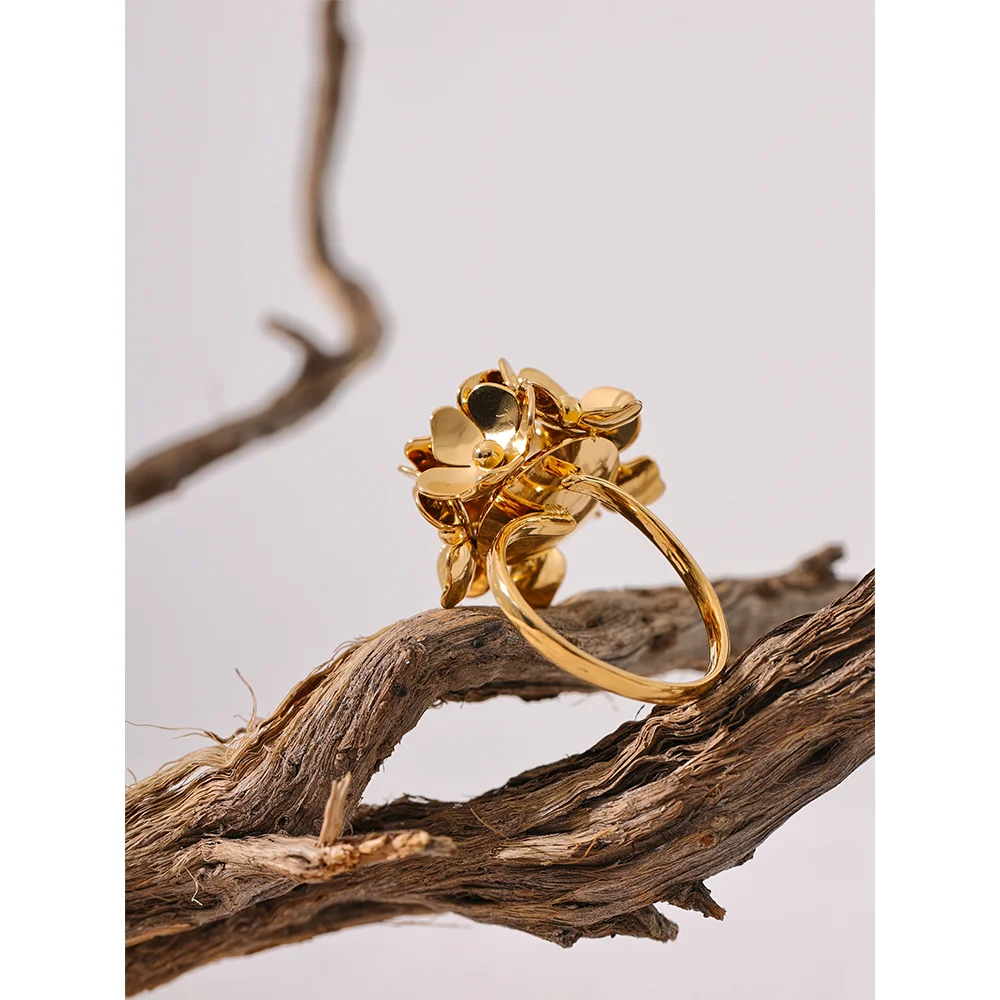 Gold Plated Flower Adjustable Ring — rings in gold — additional view