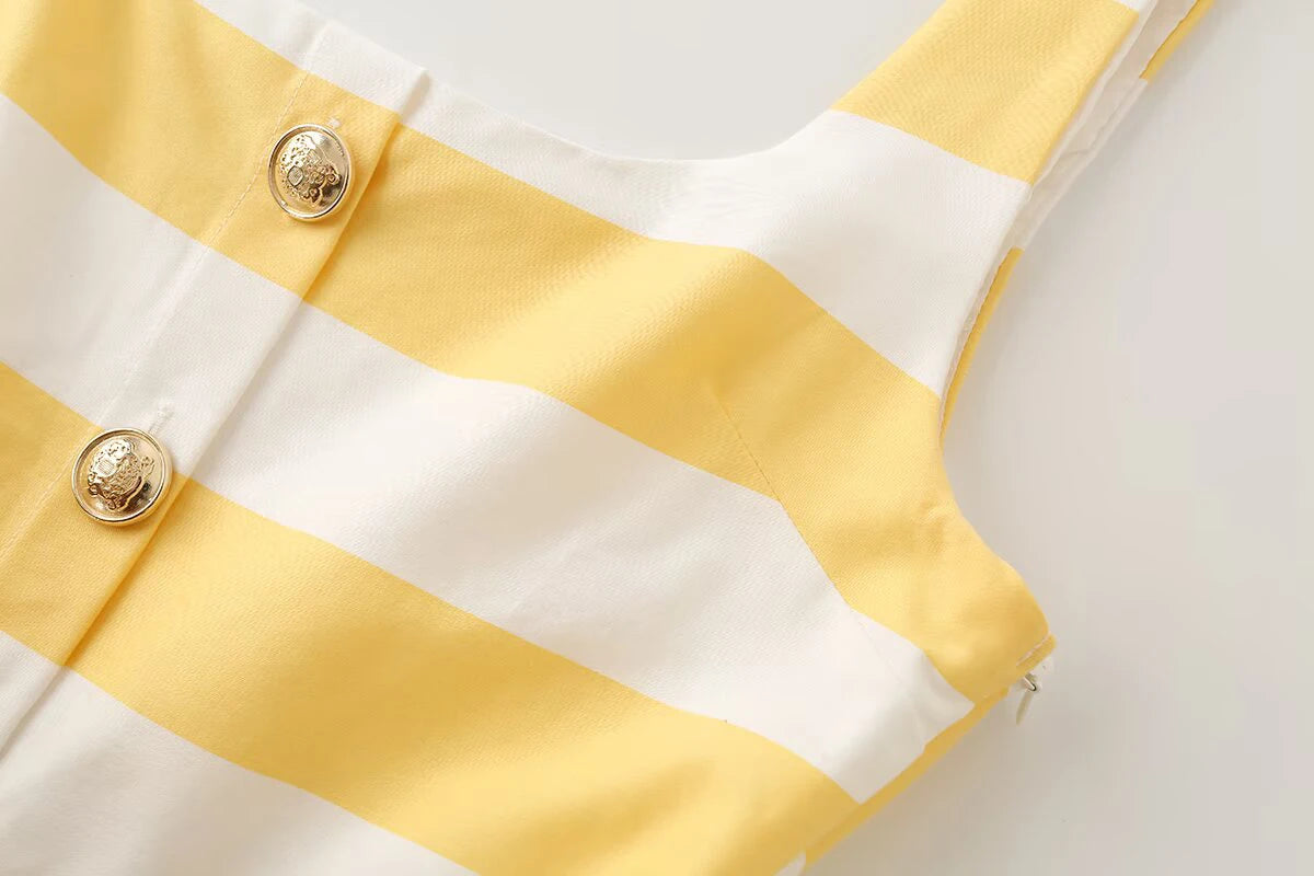 Summer Striped Midi Dress in yellow – fabric and silhouette detail