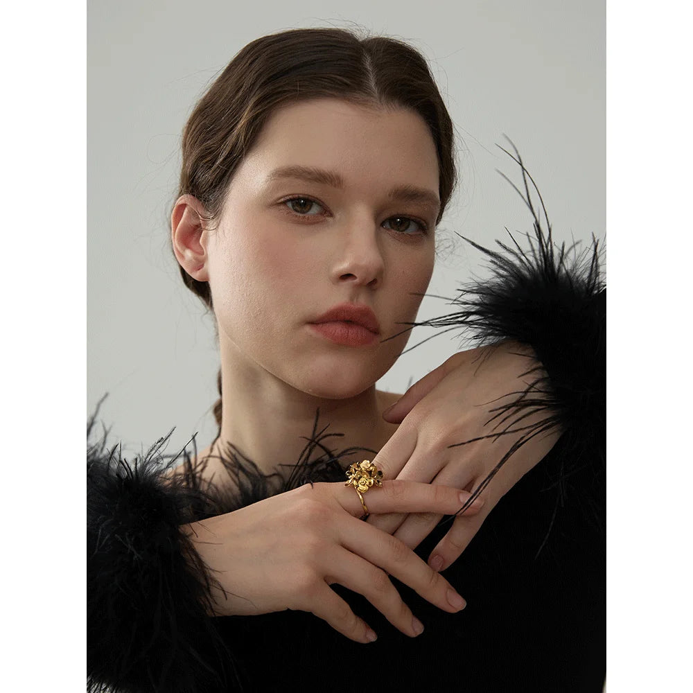 Gold Plated Flower Adjustable Ring — rings in gold — front view