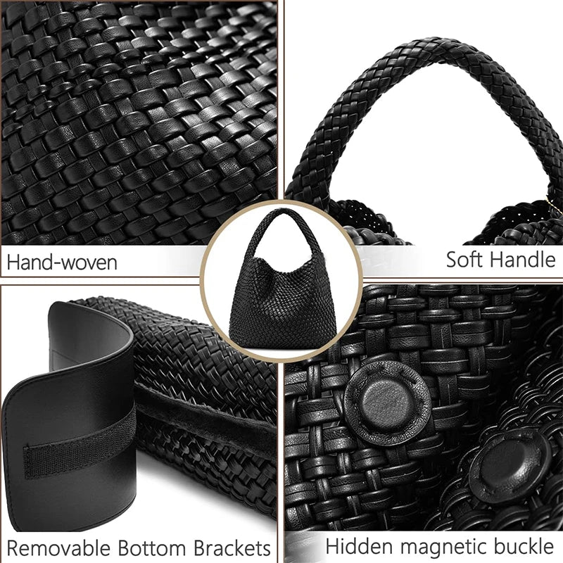 Theresa Soft Woven Tote Bag – black – woven texture