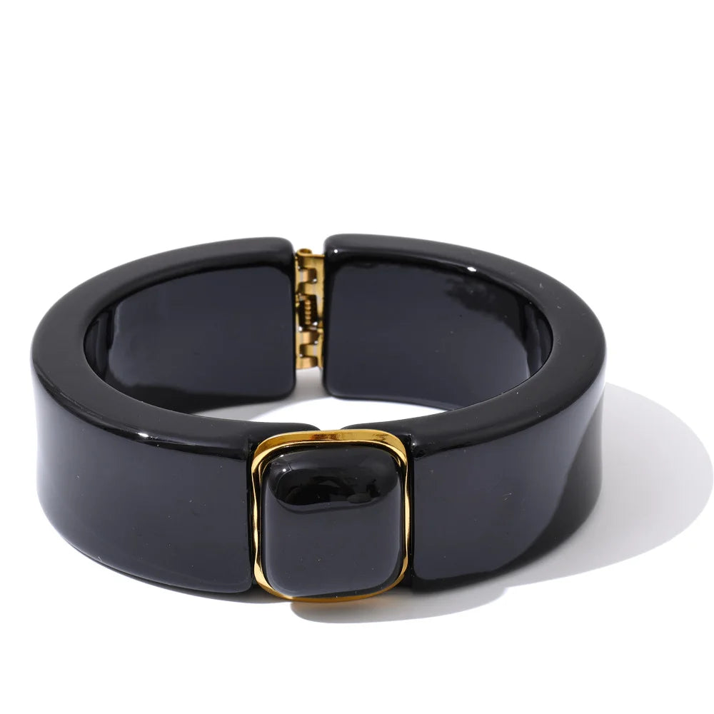 Acrylic Square Marble Bracelet Bangle — bracelets in amber — additional view