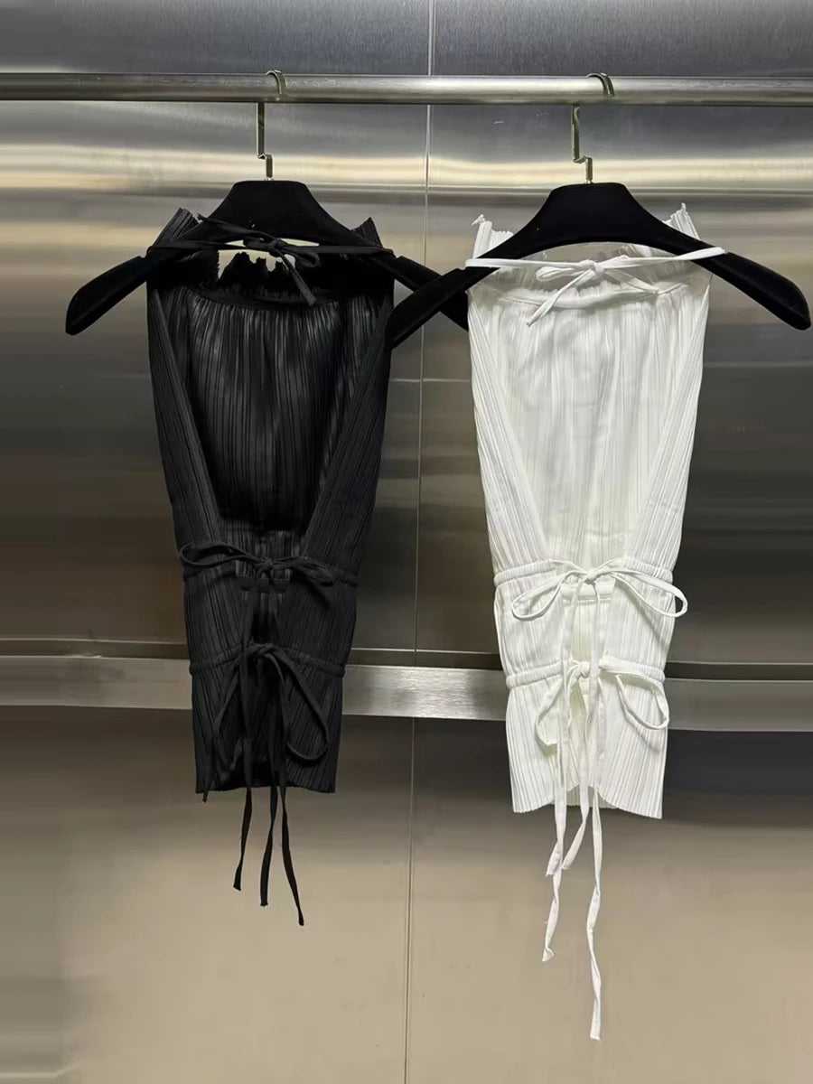 Marie High Neck Backless Top — shirts & tops in black — additional view