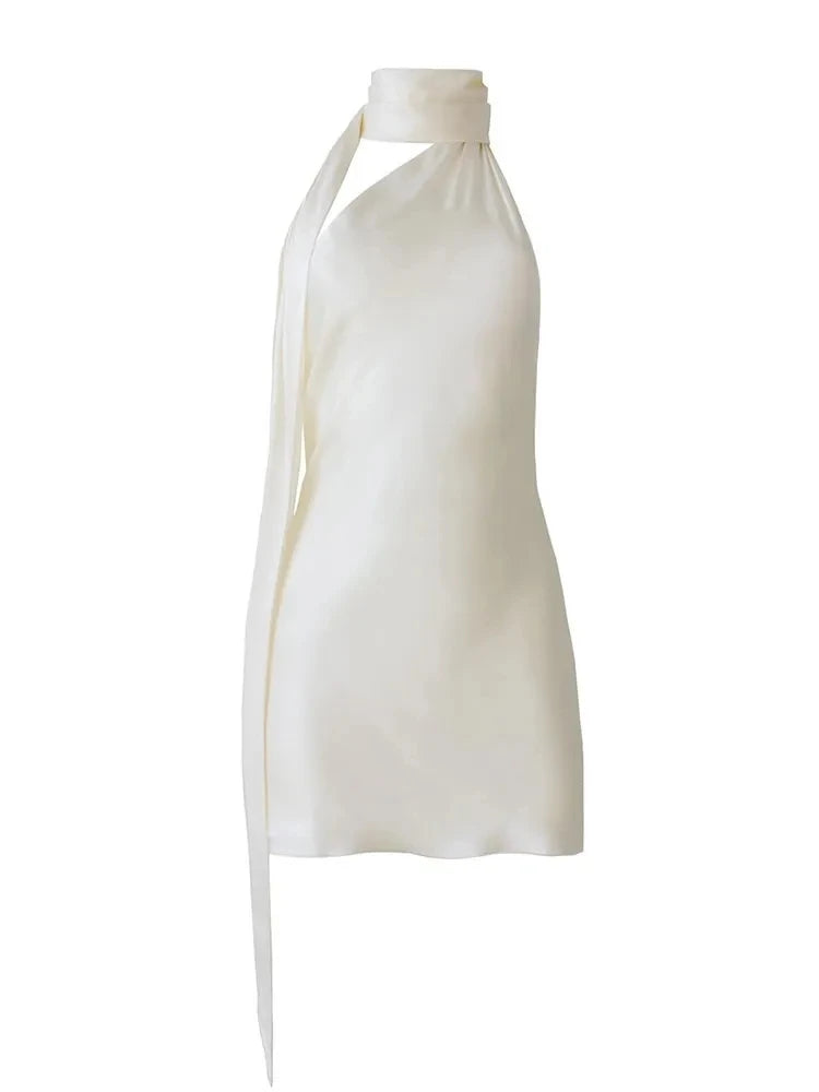 Tatiana Backless Satin Mini Dress – black – open-back detail