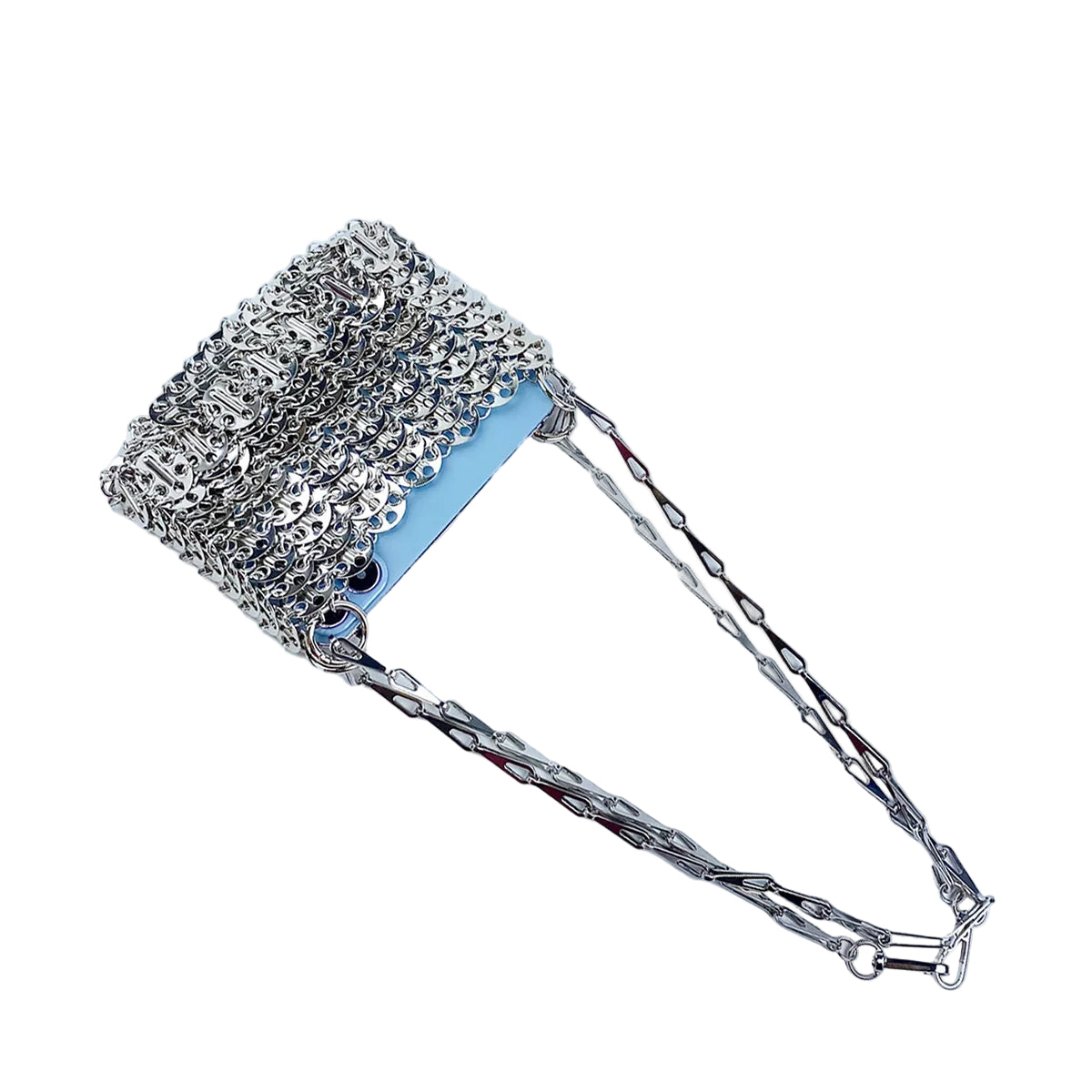 Silver chain necklace on a white background