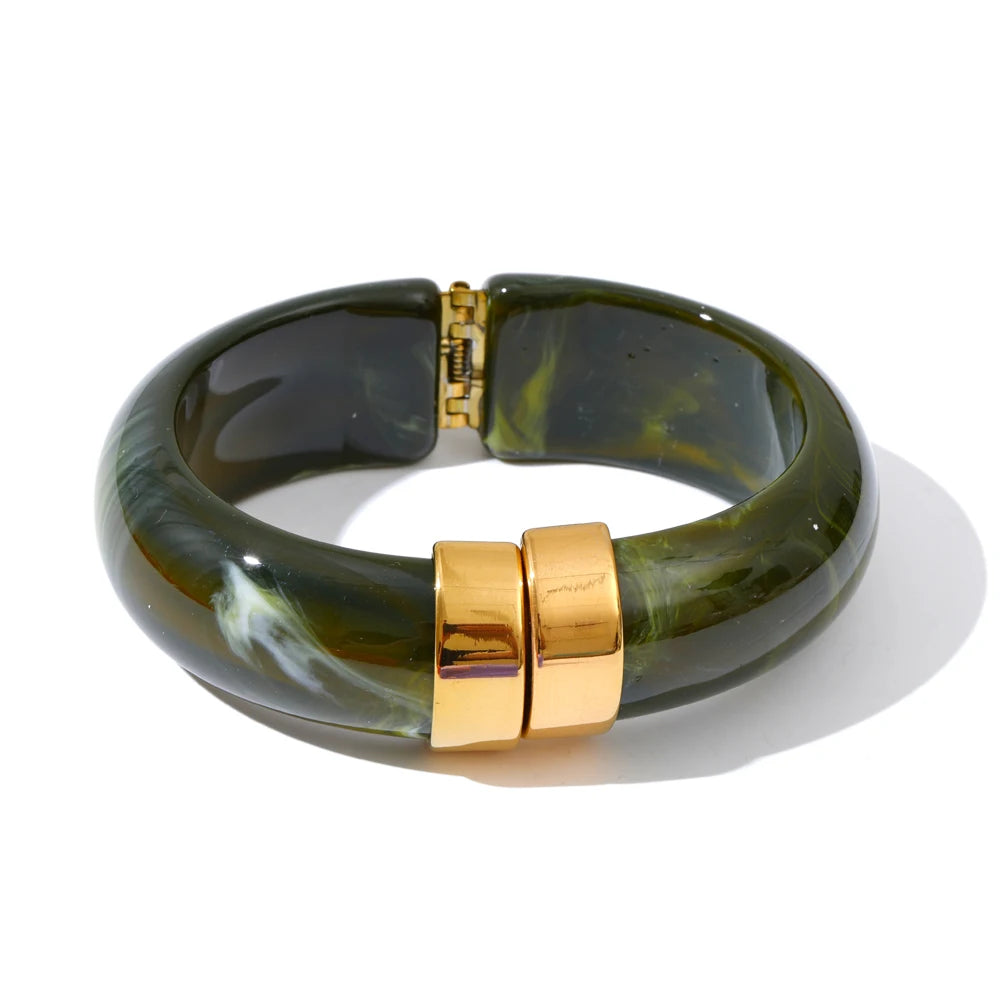 Acrylic Thick Bracelet Bangle — bracelets in caramel — additional view