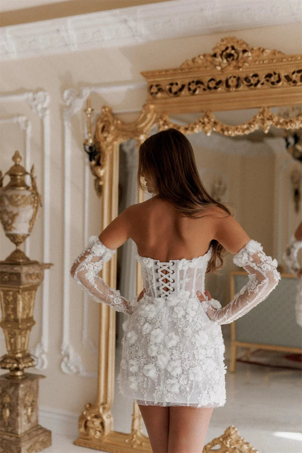 Custom Beaded Lace Mini Wedding Dress