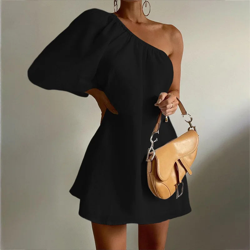 Reina One Shoulder Linen Dress