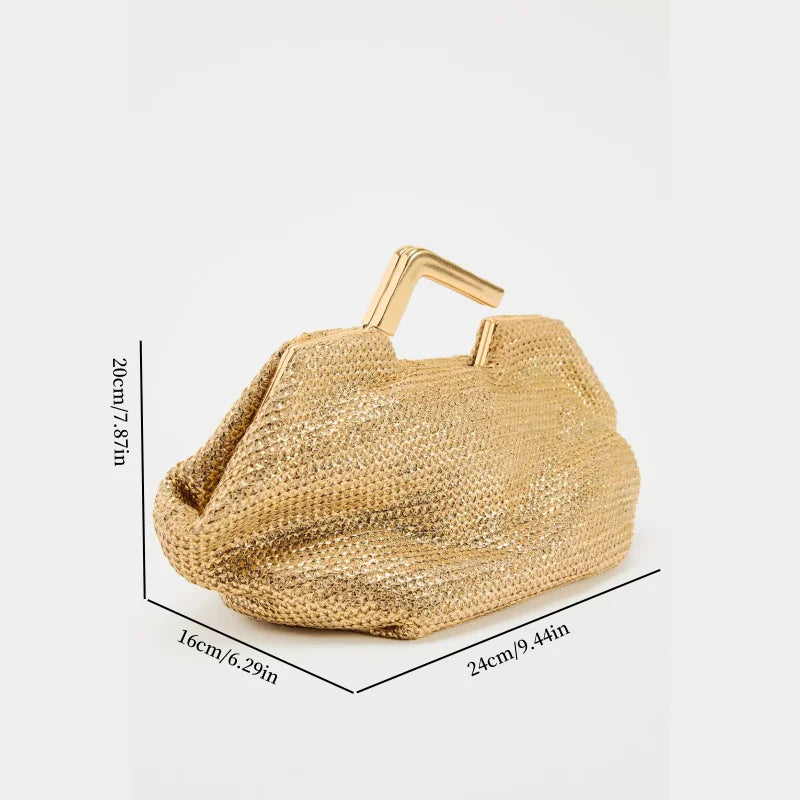 Gold Woven with Metal Handle Bag