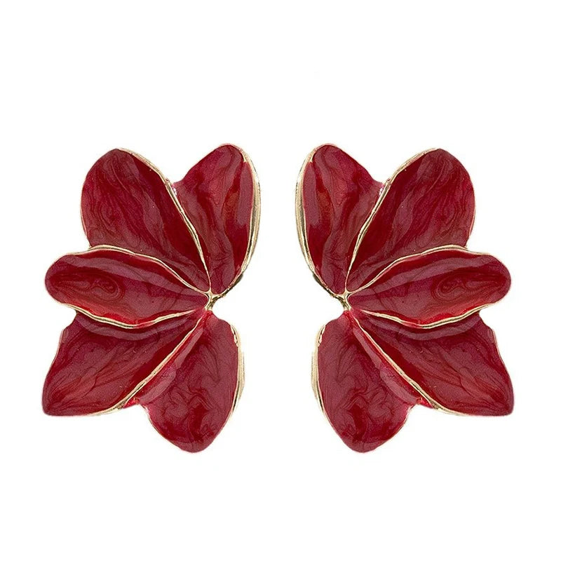 Red Enamel Petal Earrings