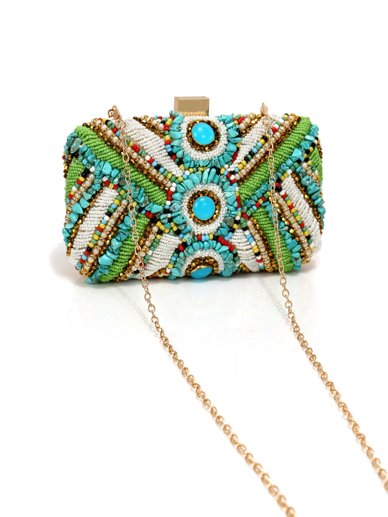 Green Embroidery Clutch Bag – green – statement handbag detail