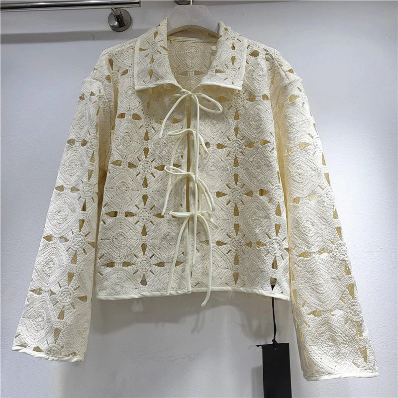 Lexy Embroidery Cardigan — coats & jackets in cream embroidered detail — front view