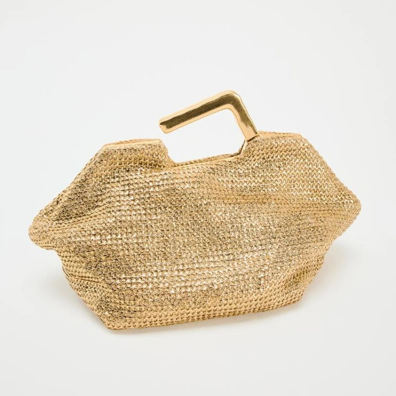 Gold Woven with Metal Handle Bag
