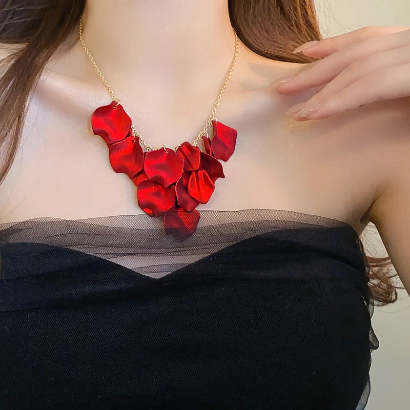 MIMO Petal Drop Necklace — necklaces in red lace detail — additional view