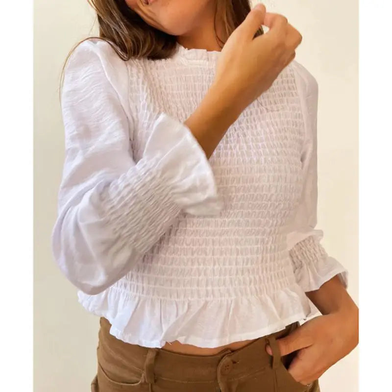 Tatiana Smocked Plaid Blouse — shirts & tops in pink — additional view