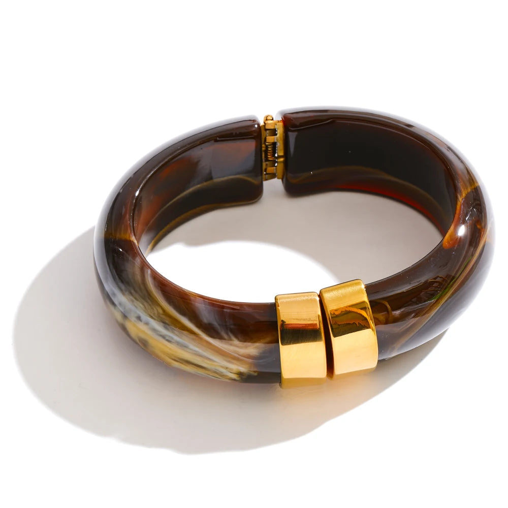 Acrylic Thick Bracelet Bangle — bracelets in beige — additional view