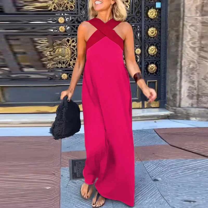 Lola Cross Halter Sling Dress – wine – halter neckline