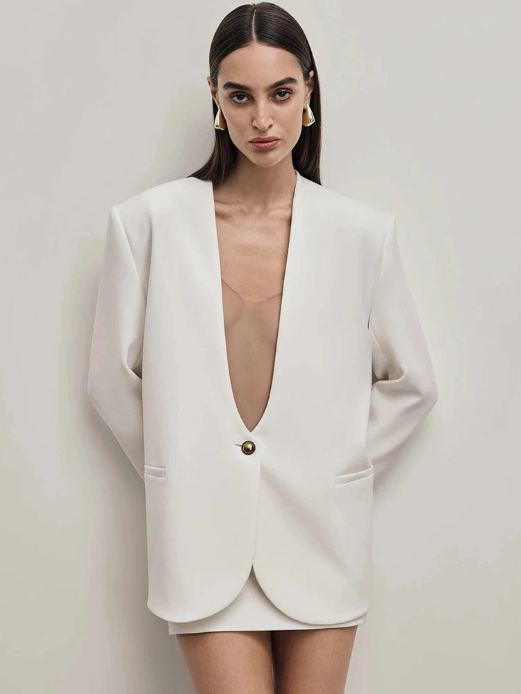 Amberkleurige blazer met diepe V-hals