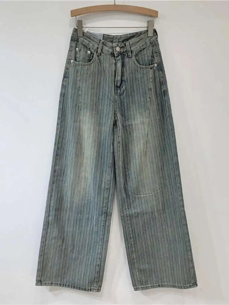 Carla Striped Denim Pants — bottoms in grey — front view