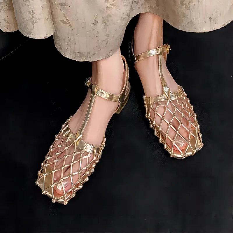 Weave Mesh Square Toe Sandals
