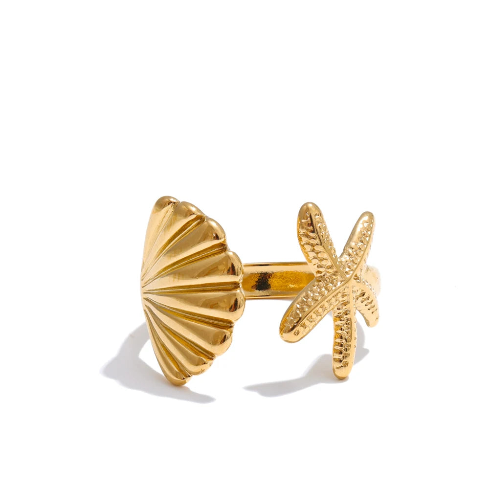 Shell Starfish Adjustable Ring — rings in multicolor — back view