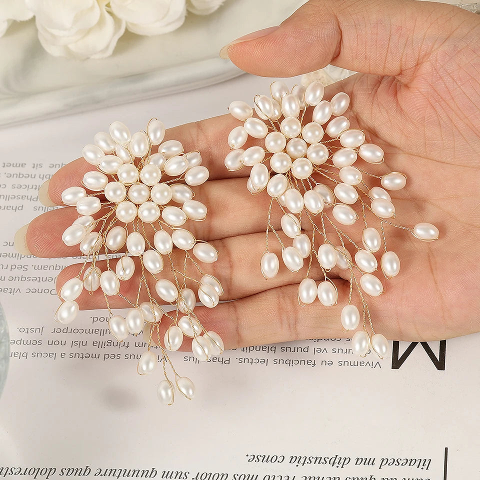 Flower Faux Pearls Earrings — earrings in pearl beaded detail — additional view