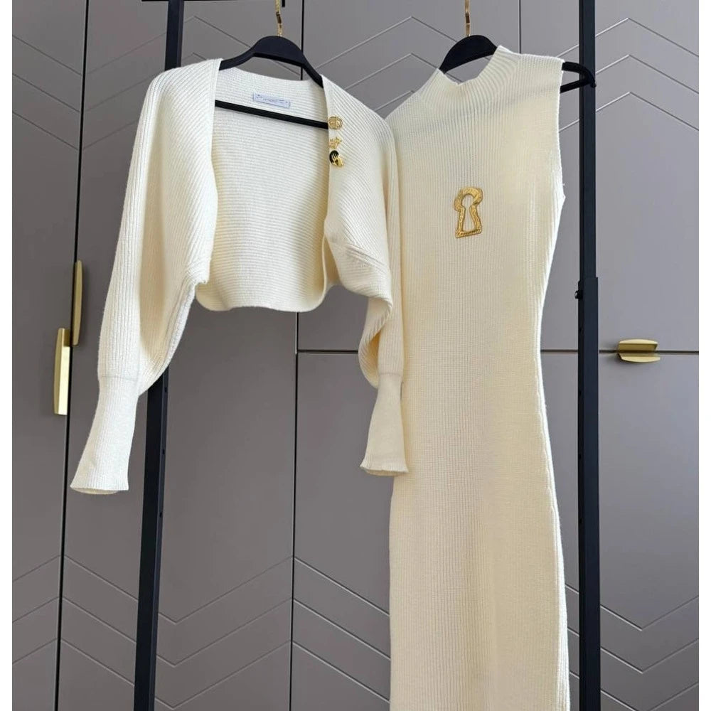 Keyhole Dress with Sweater Set