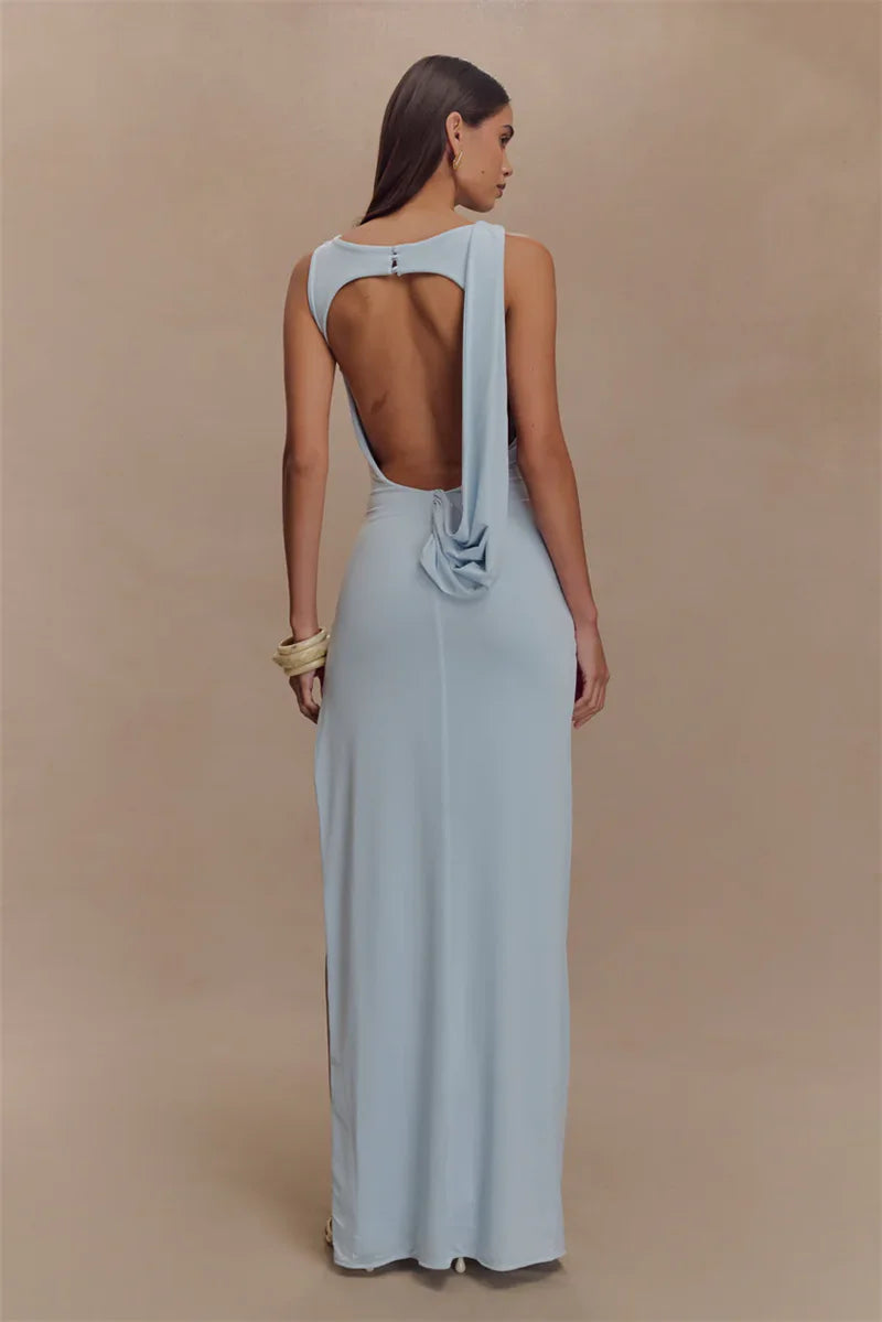 Paola Backless Ruched Dress – white – backless