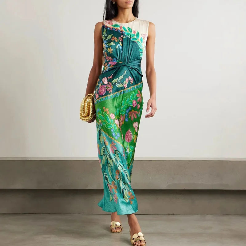 Retro Satin Twisted Dress