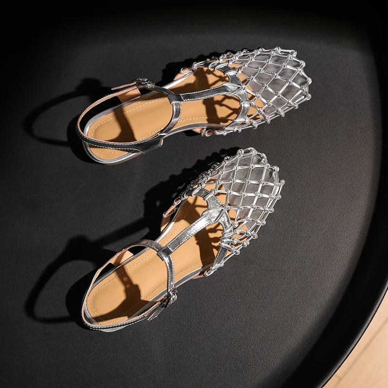 Weave Mesh Square Toe Sandals