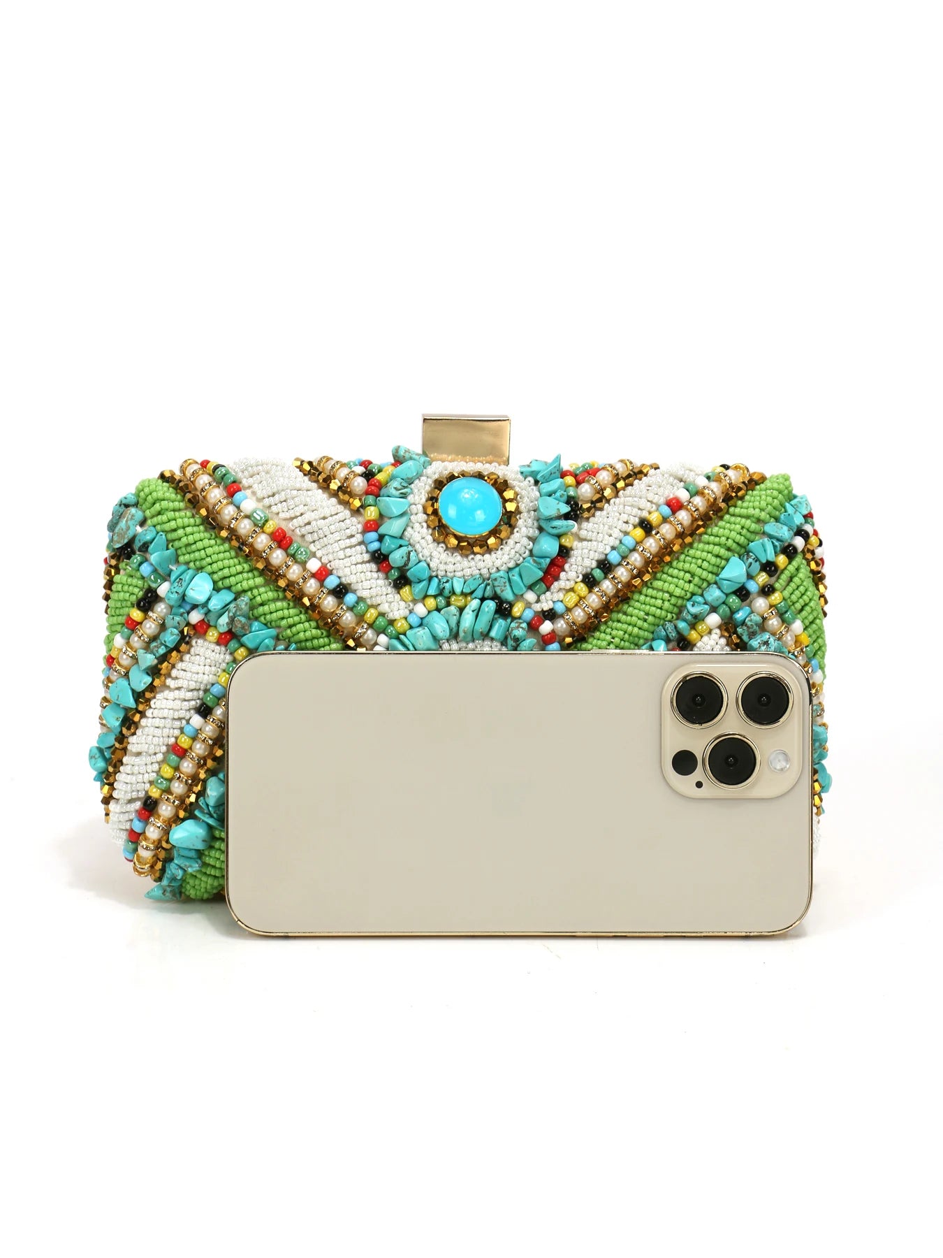 Green Embroidery Clutch Bag – green – statement handbag detail