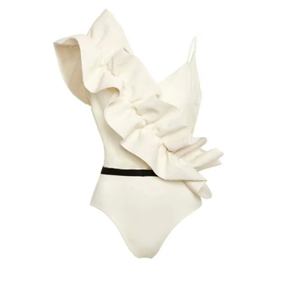 Ivory Ruffle Swimsuit & Wrap Skirt Set