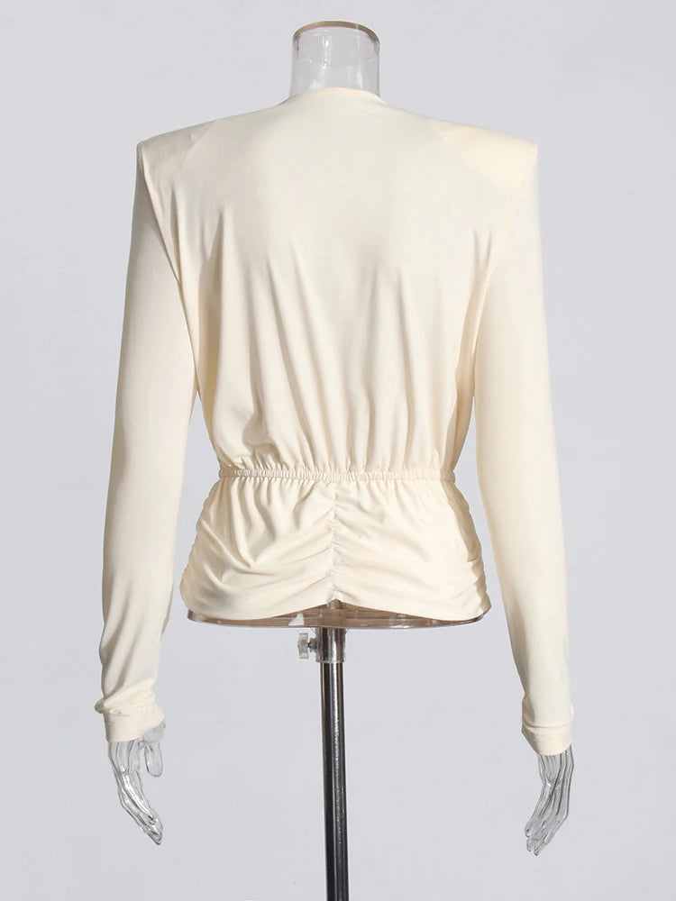 Patricia Spliced Folds Blouse — shirts & tops in beige — front view