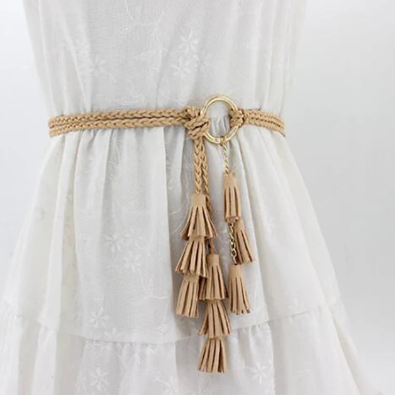 Thin Braided Tassel Belt