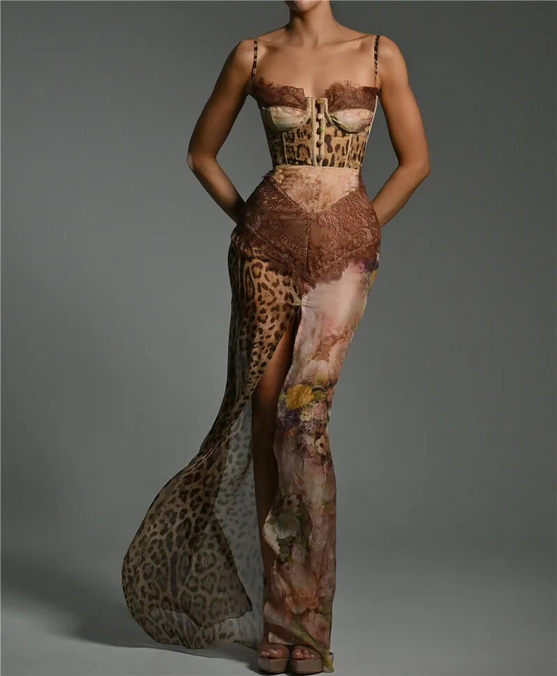 Leopard Lace Split Dress