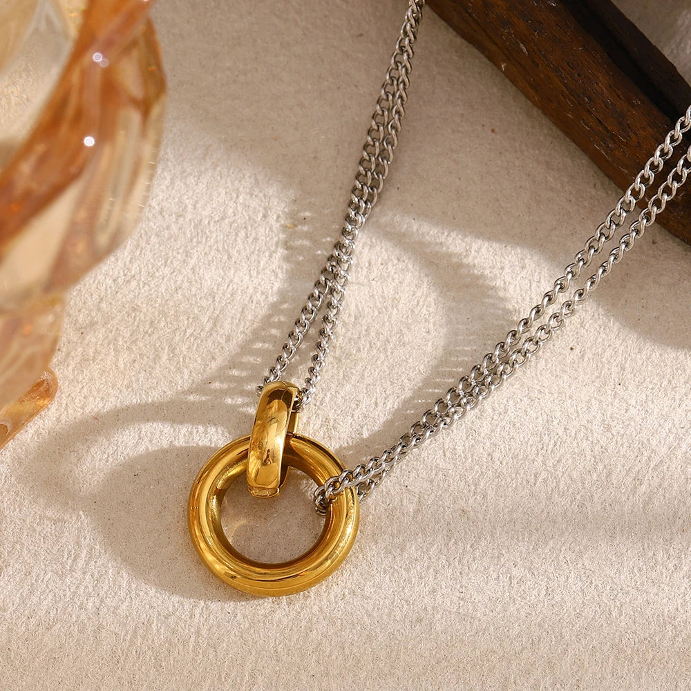 Minimalist Ring Double Color Necklace — necklaces in gold lace detail — back view