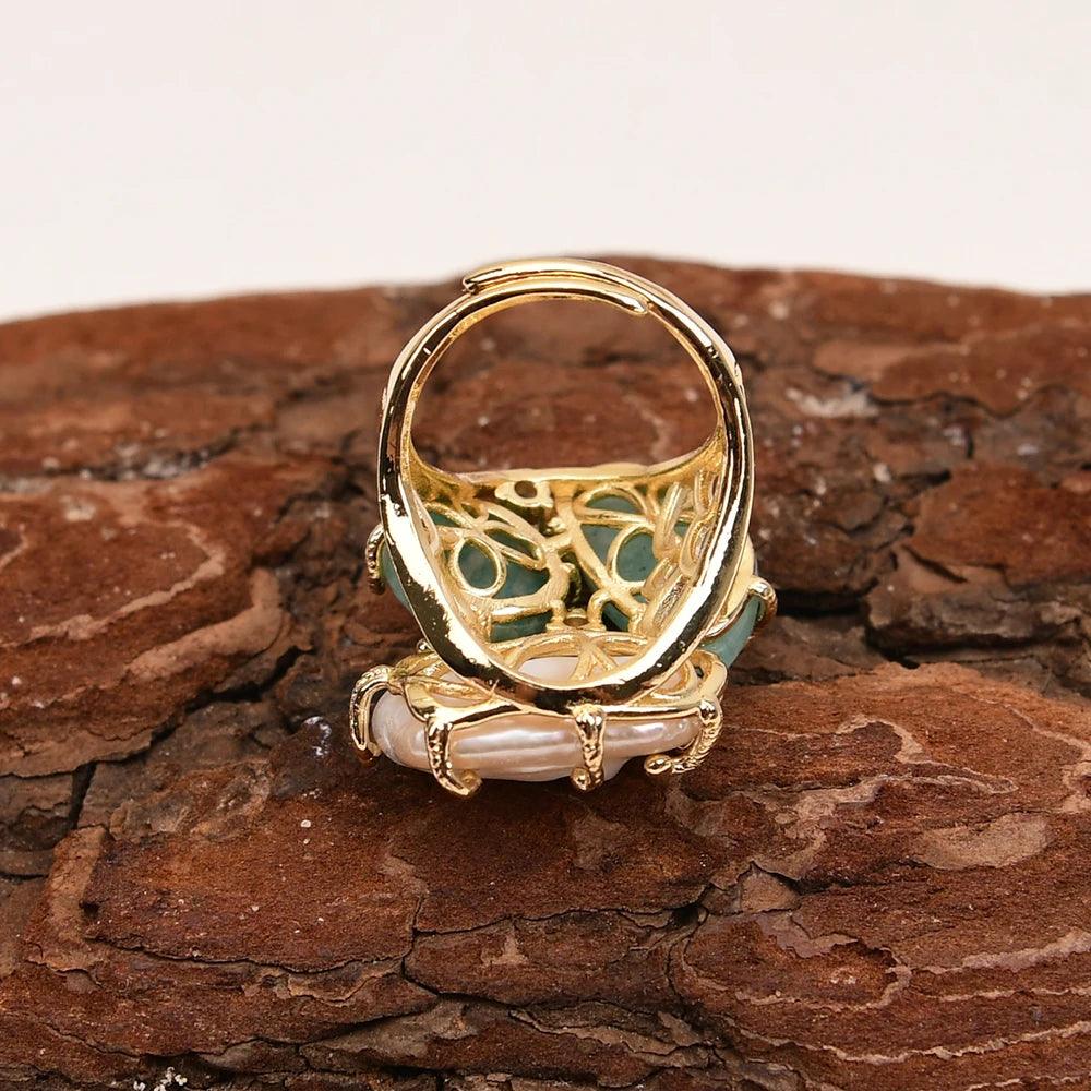 Pearl & Amazonite Adjustable Ring