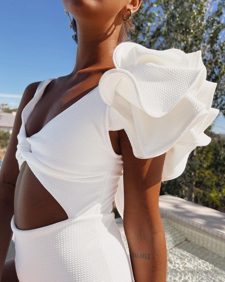 Amelia Ruffle Swimsuit - White from The House of CO-KY - Swimwear